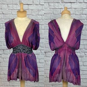 Free People Butterfly Purple Sequin Tunic Size XS